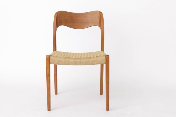 Ensemble de 6 chaises Møller modèle 71   Chaises de salle à manger en teck danois moderne   Années 1960