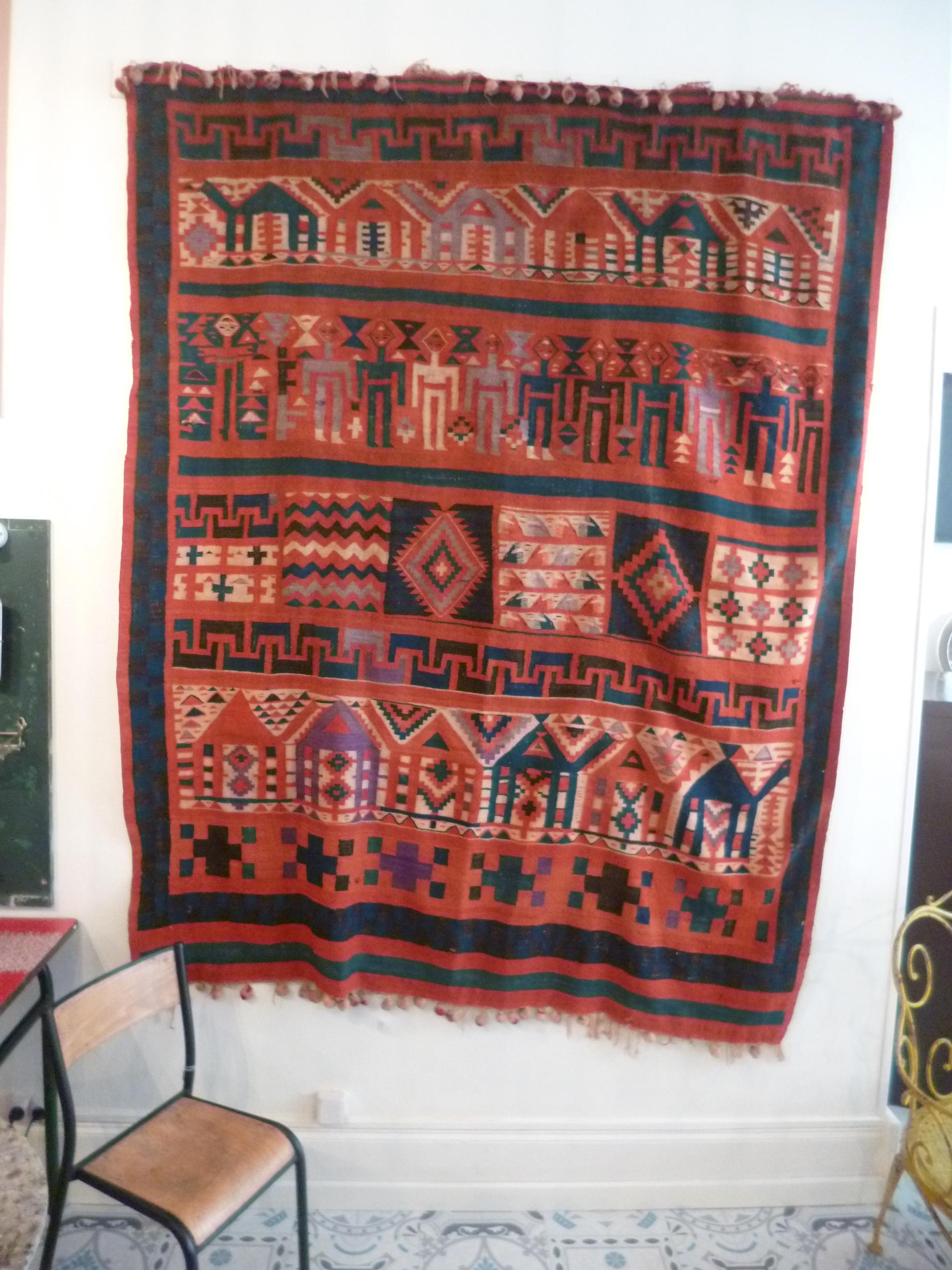 Rare old carpet hanging nomadic Berber kilim, 240 x 190