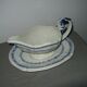 Saucière in Gien earthenware anse in the shape of a dolphin decoration garland 1900