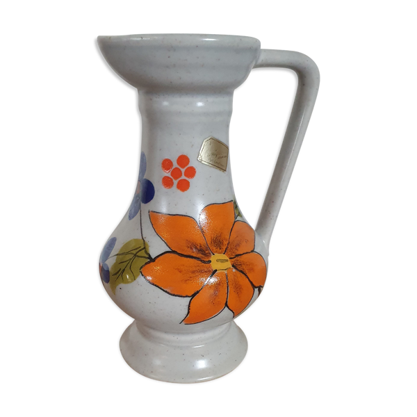 Vase ou pichet en céramique à motifs floraux Poët Laval