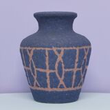 vintage matt blue & brown drawing West Germany vase Bay