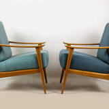 Mid-Century Scandinavian Blue & Turquoise Armchairs, 1960s, Set of 2