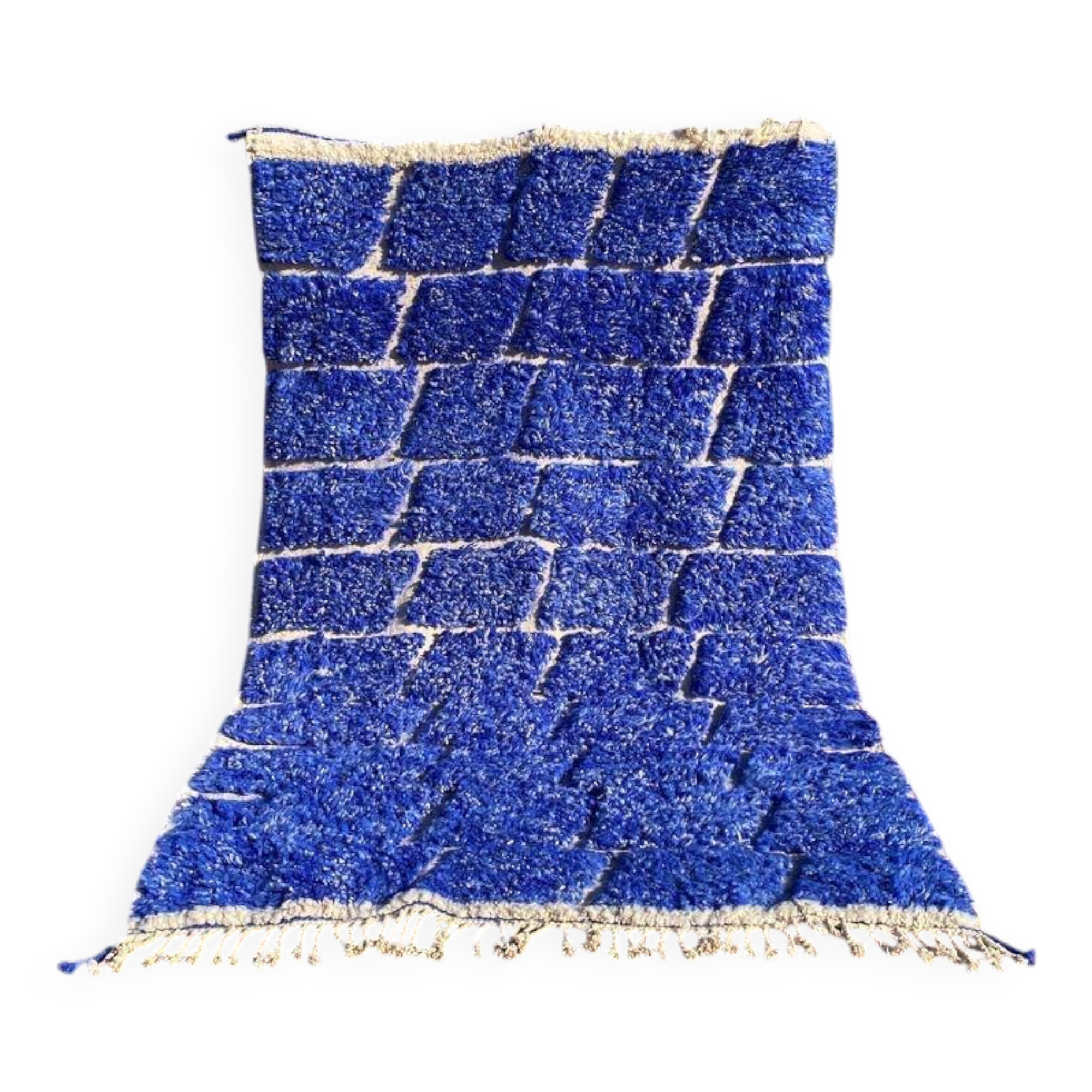 Tapis berbère Beni Ouarain bleu Majorelle 250x150 cm – laine naturelle