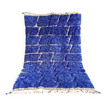 Tapis berbère Beni Ouarain bleu Majorelle 250x150 cm – laine naturelle