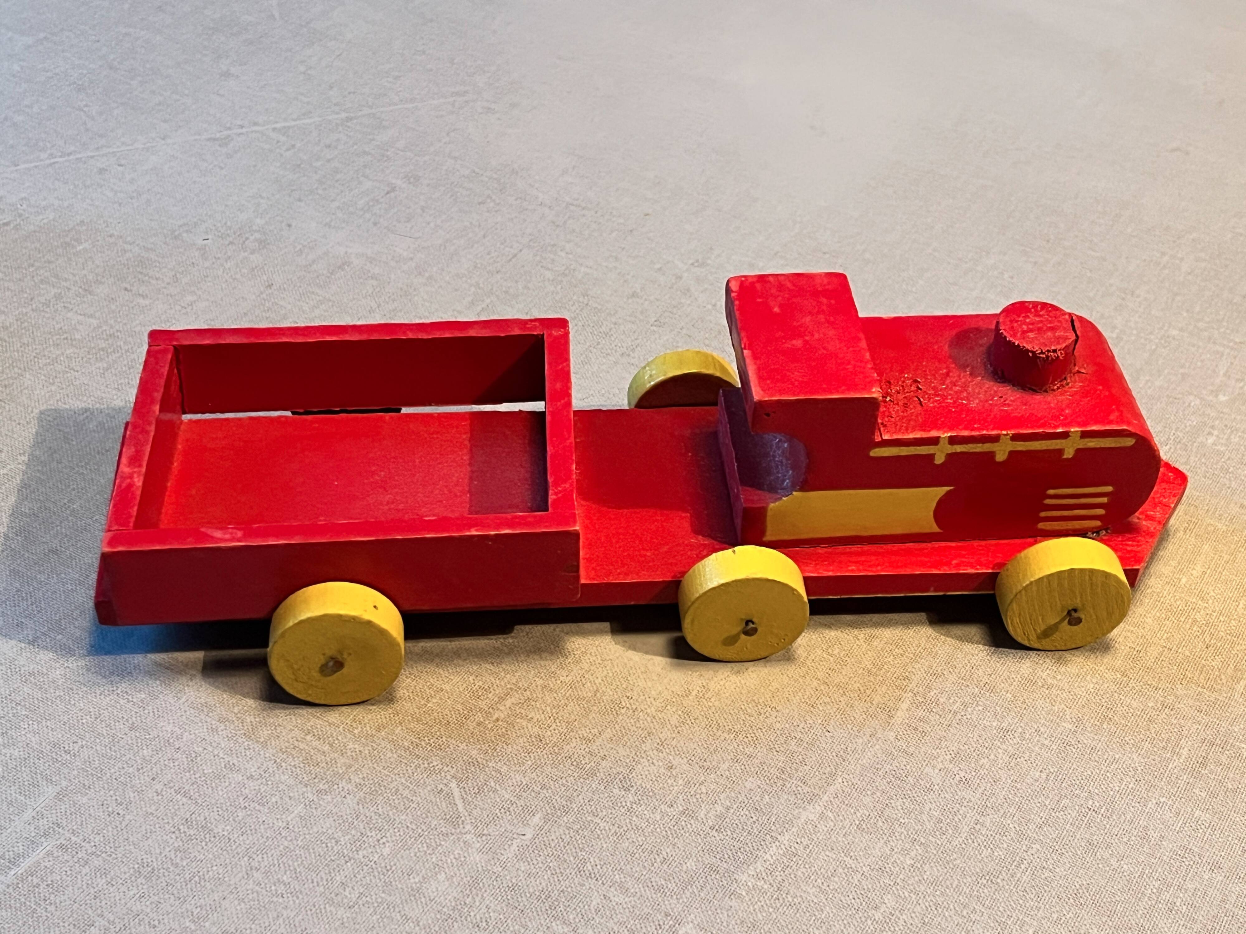 Wooden locomotive and tender, antique toy