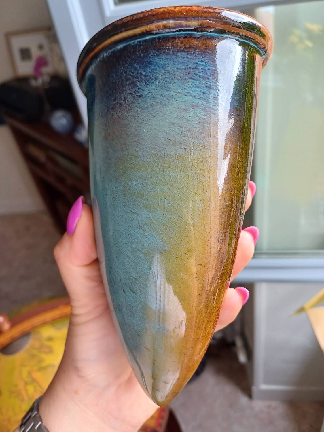 Jardinière murale vintage en céramique émaillée, signée