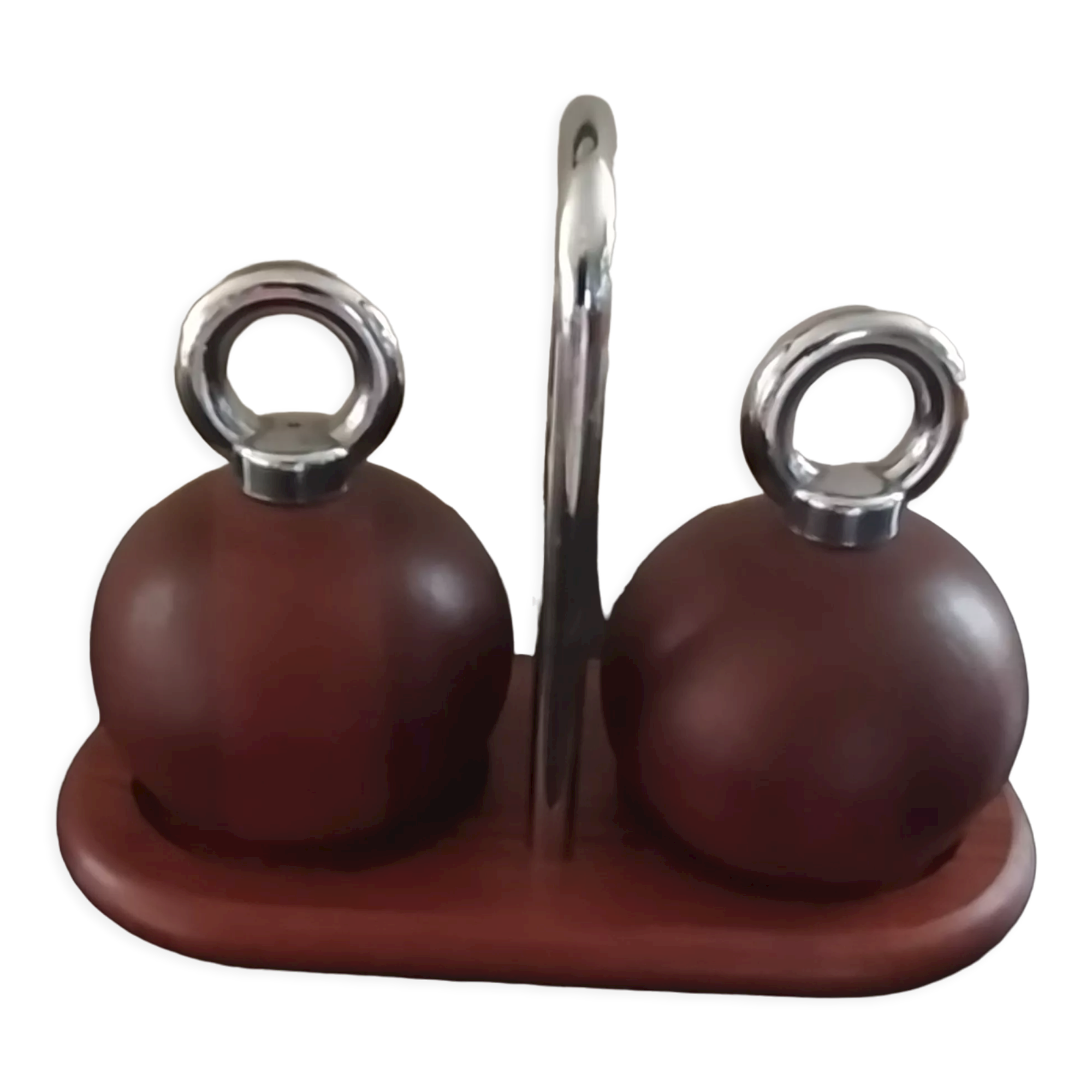 Salt and pepper mill set on base