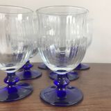 Set of 7 water/wine glasses on stems in vintage blue colors