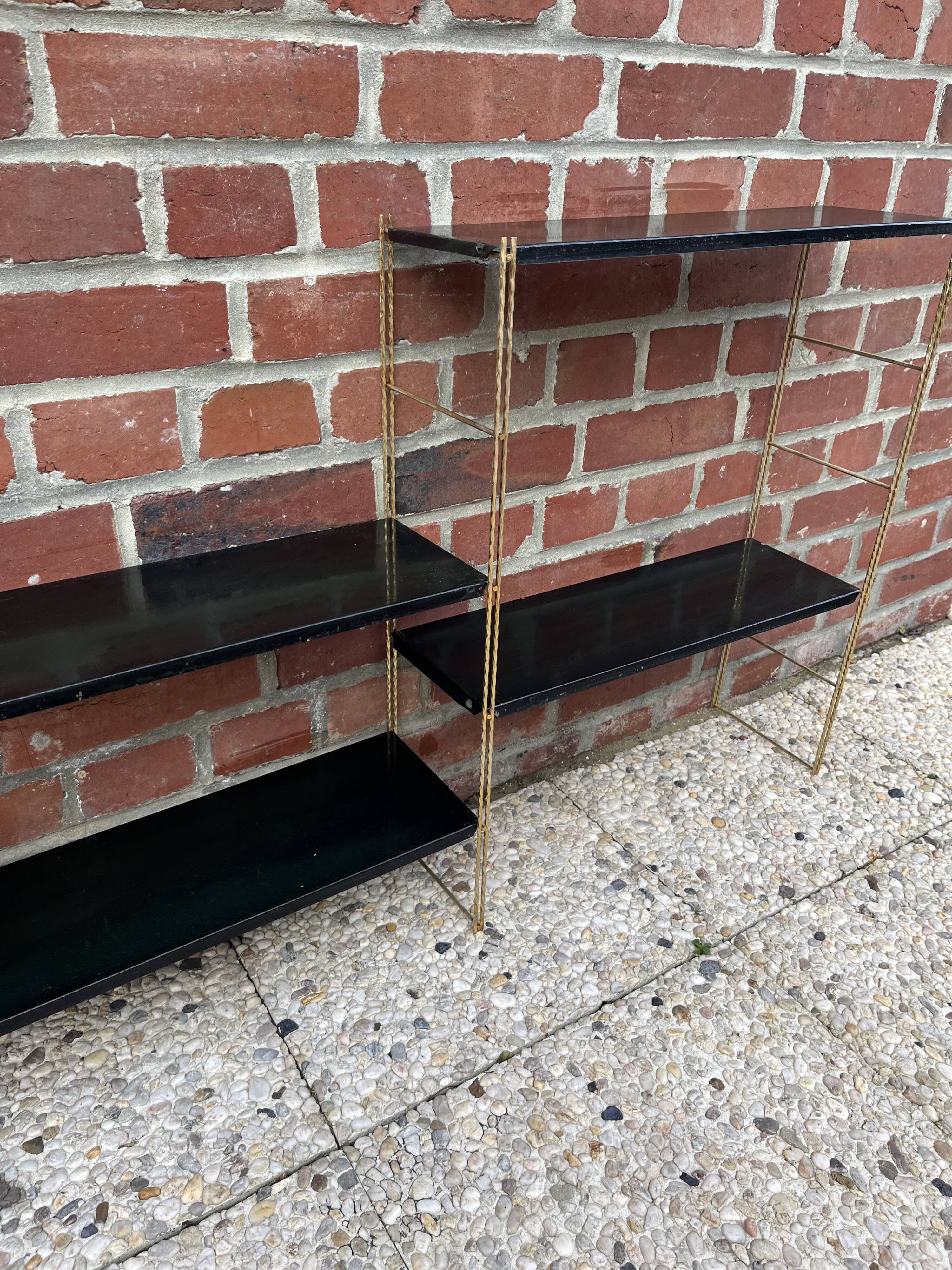 Étagère string en métal noir et doré - vintage 1960