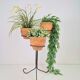 Brutalist Wrought Iron Plant Stand with Handmade Terracotta Pots, 1970s, Set of 4