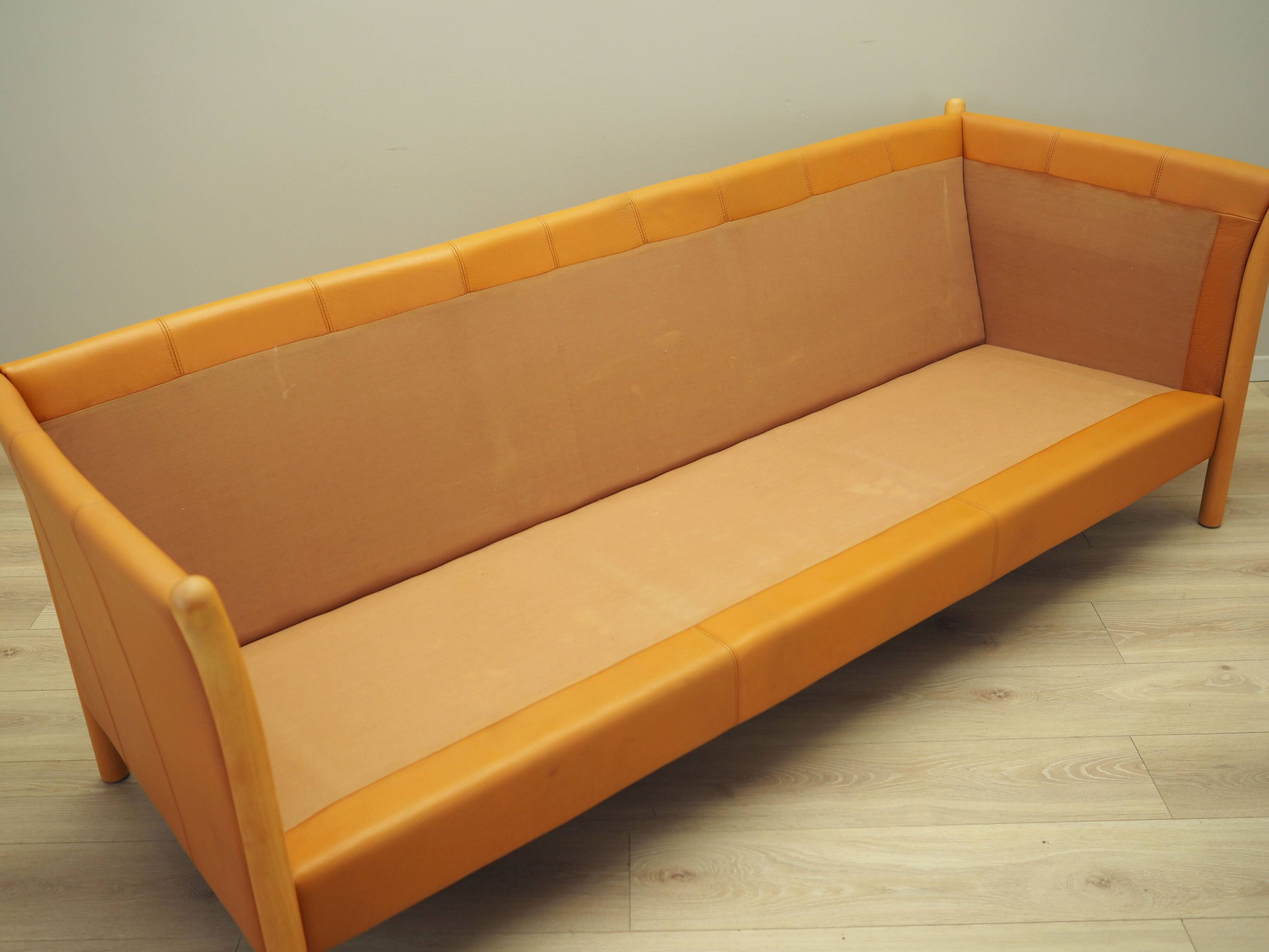 Orange leather sofa, Danish design, 1970s, production: Denmark