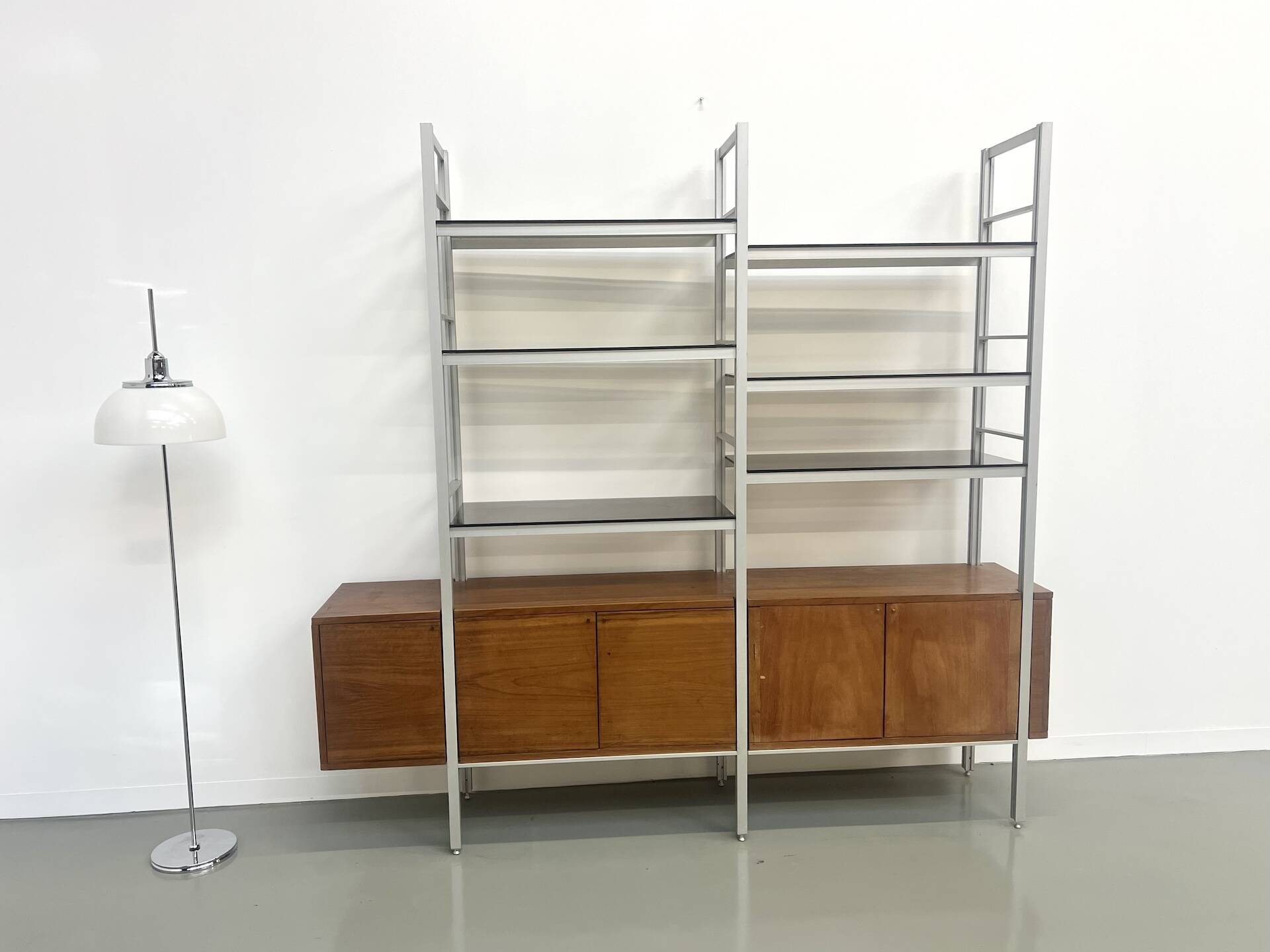 A row of 1980s bookshelves