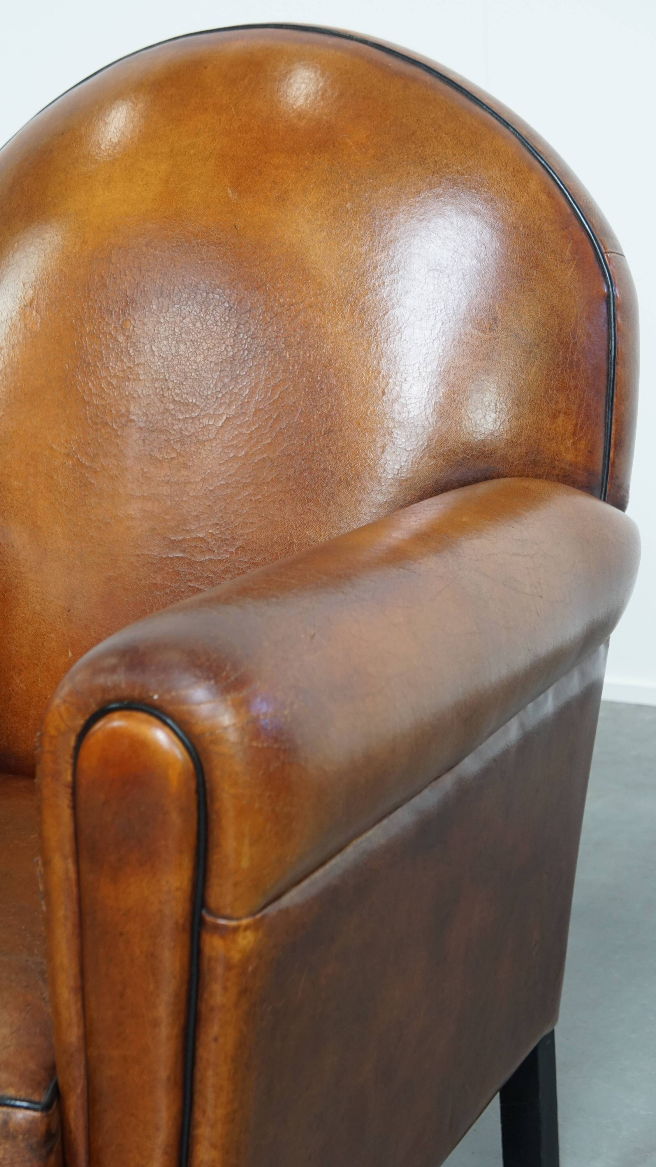 Vintage Sheepskin Leather Art Deco Style Design Armchair