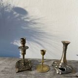 3 antique candlesticks in gold and silver metal