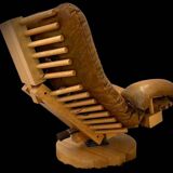Brutalist koala leather and solid elm lounge chair by of blaha circa 1960