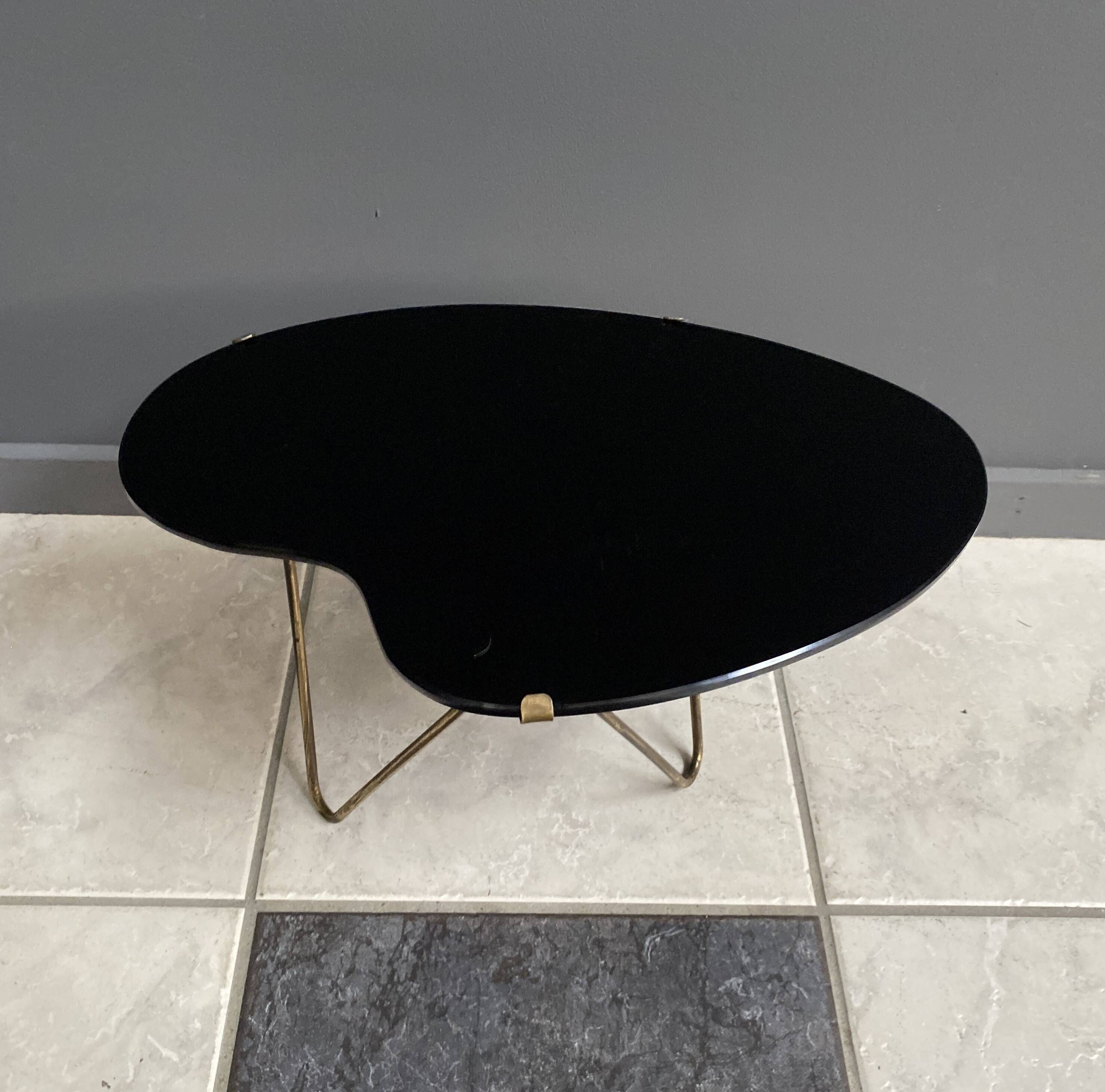 Black Glass kidney shape small side table 1960s