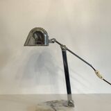 Vintage art deco lamp for Fare in chrome and white and grey veined marble France circa 1930