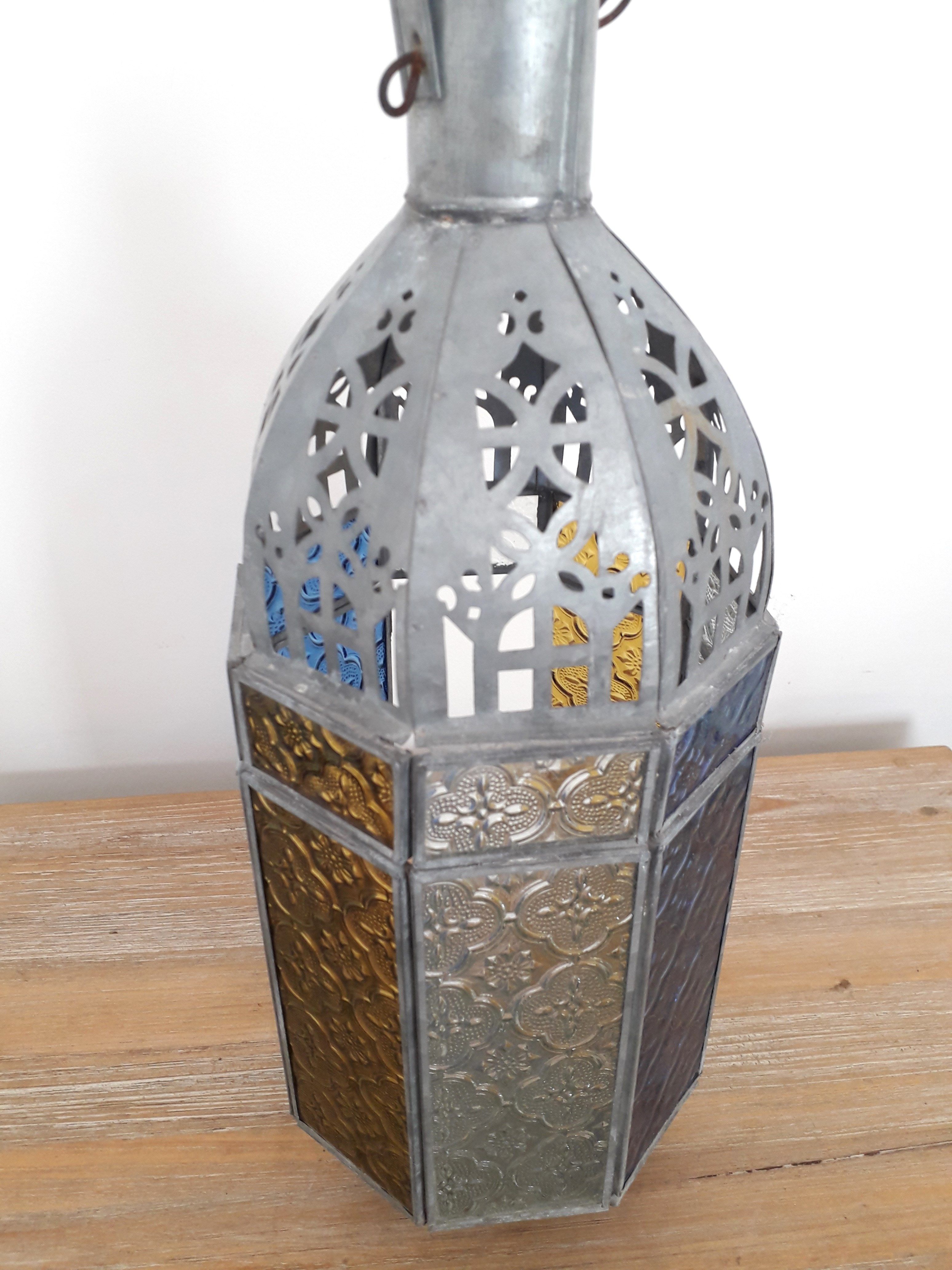 Old oriental lantern in metal and colored glasses - 1960