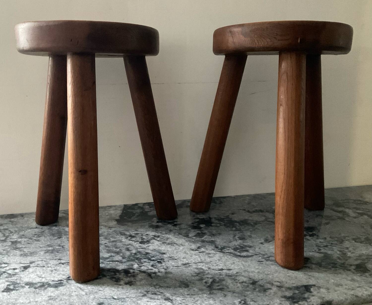 Pair of farmhouse stools in solid oak