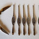 Set of 6 lobster forks and tongs, silver plated metal by Silea, circa 70