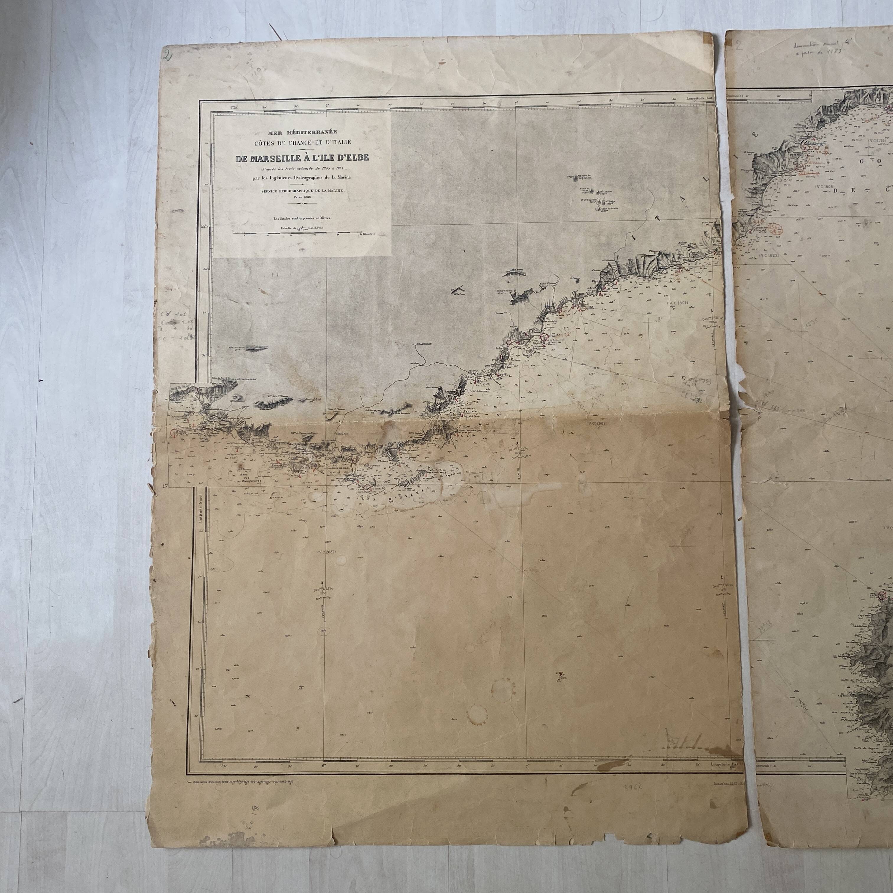 Carte ancienne Marseille - Corse - Ile d'Elbe 1888