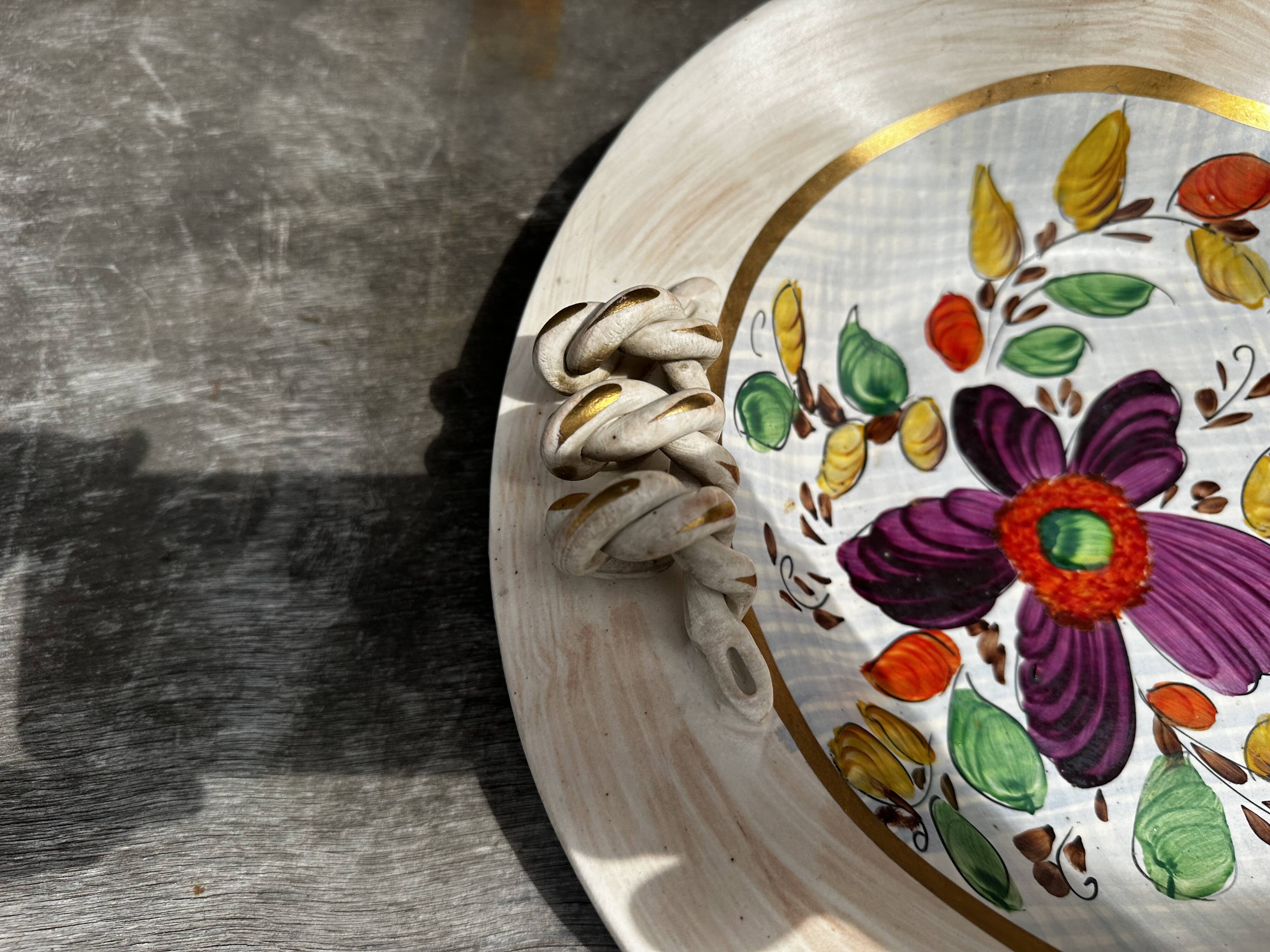 Painted ceramic fruit basket woven by Hubert Becquet, Quaregnon.