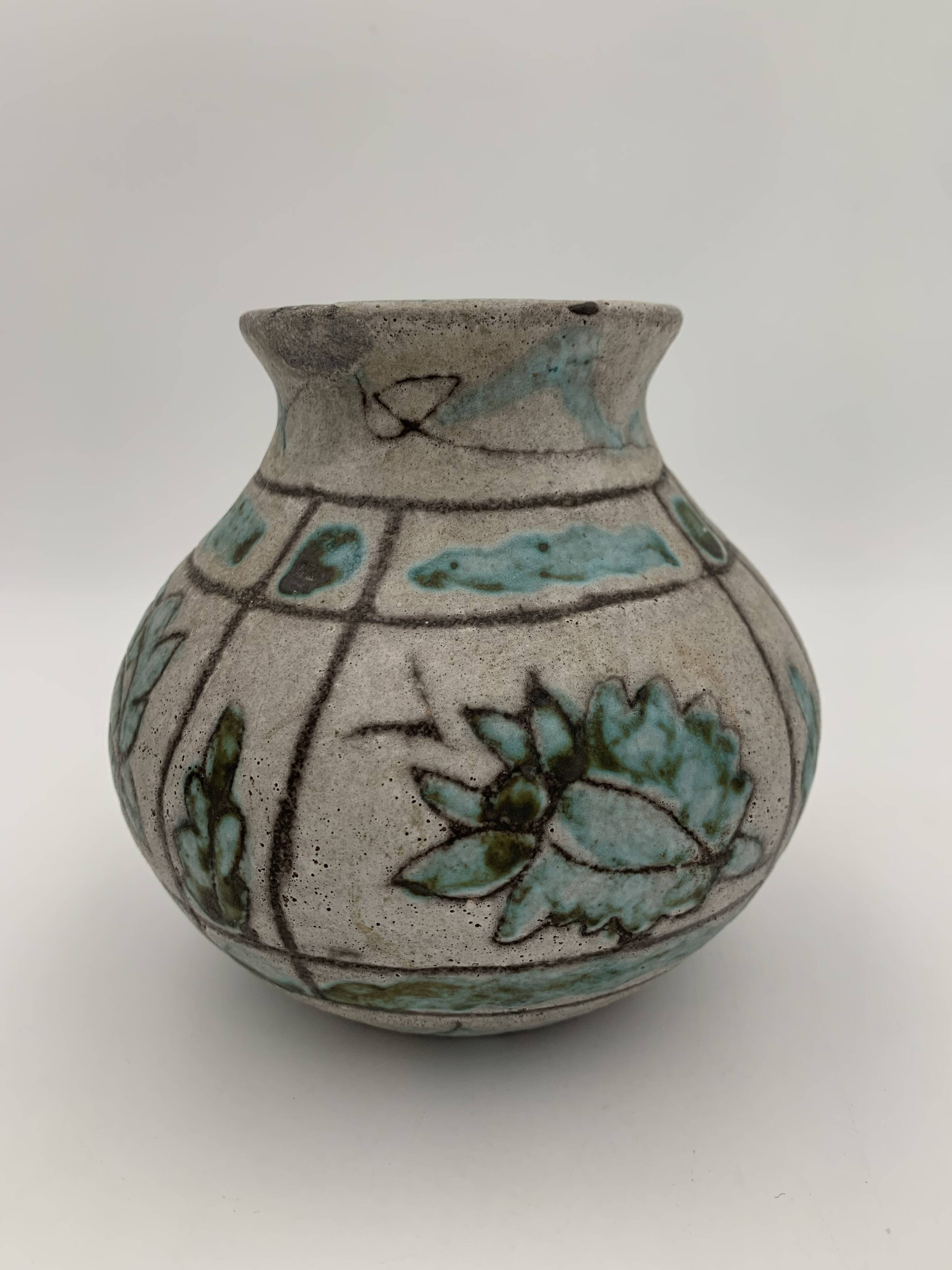 J. MASSIER, Vallauris - Antique enamelled stoneware vase - 1930s-1940s