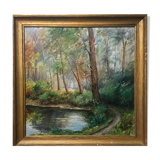 Painting "Pond in the undergrowth" HSP signed, early twentieth century with frame