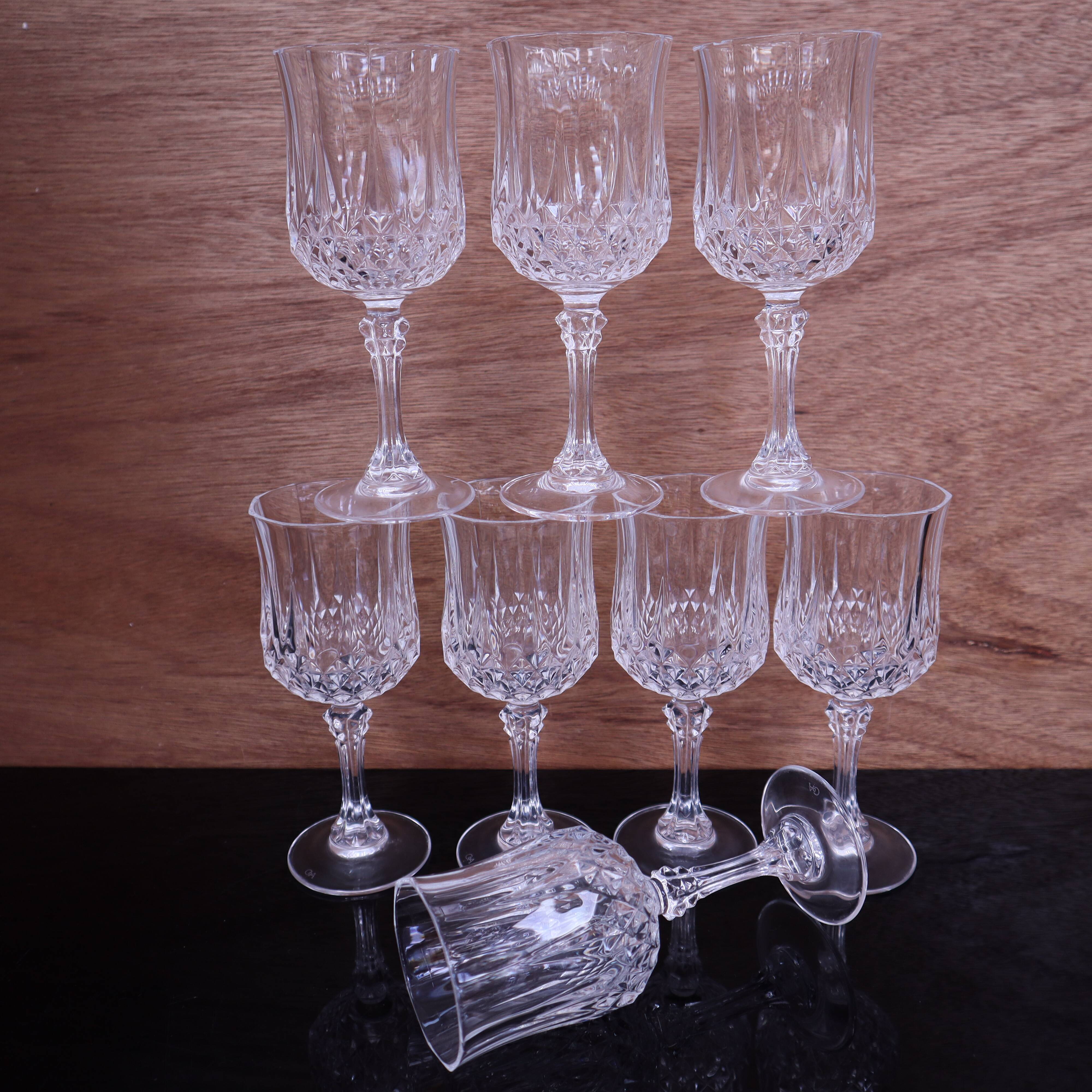 8 crystal red wine glasses from Arques, Longchamp model.