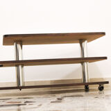 Coffee Table-Bar low laminate rosewood and chromed metal, Italy 70's