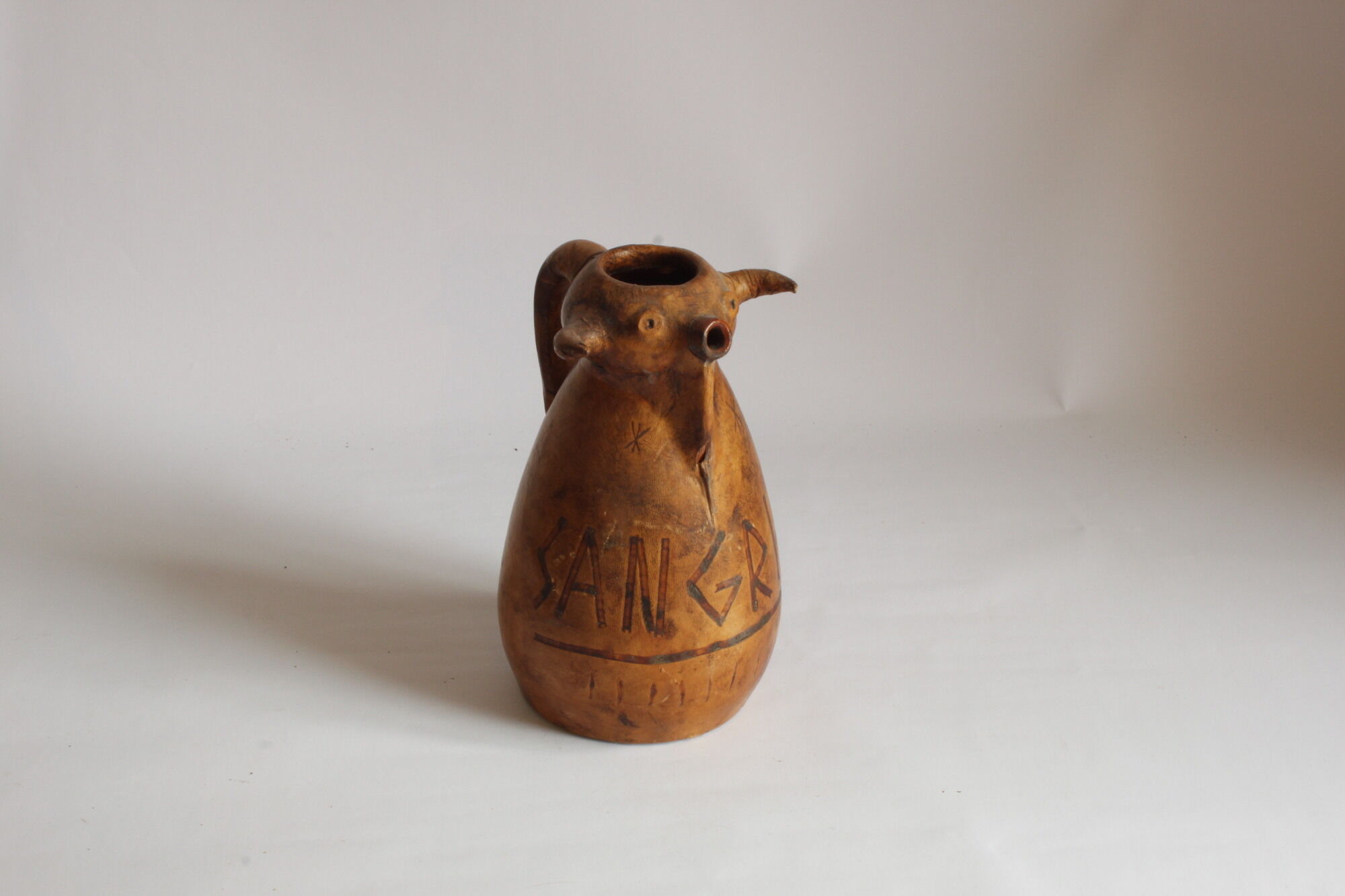 Spanish bull leather sangria pitcher by Artesania Raymon, 1950s.