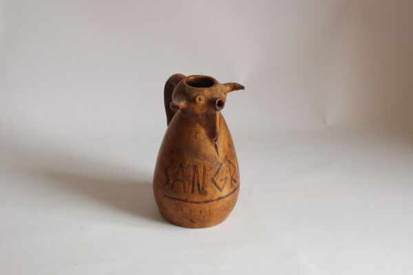 Pichet De Sangria En Cuir De Taureau Espagnol Par Artesania Raymon, Années 1950