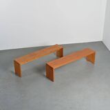 Pair of solid pine benches, France, circa 1975
