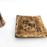 Brutalist bronze ashtray and candle holder set, France, circa 1980