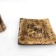 Brutalist bronze ashtray and candle holder set, France, circa 1980