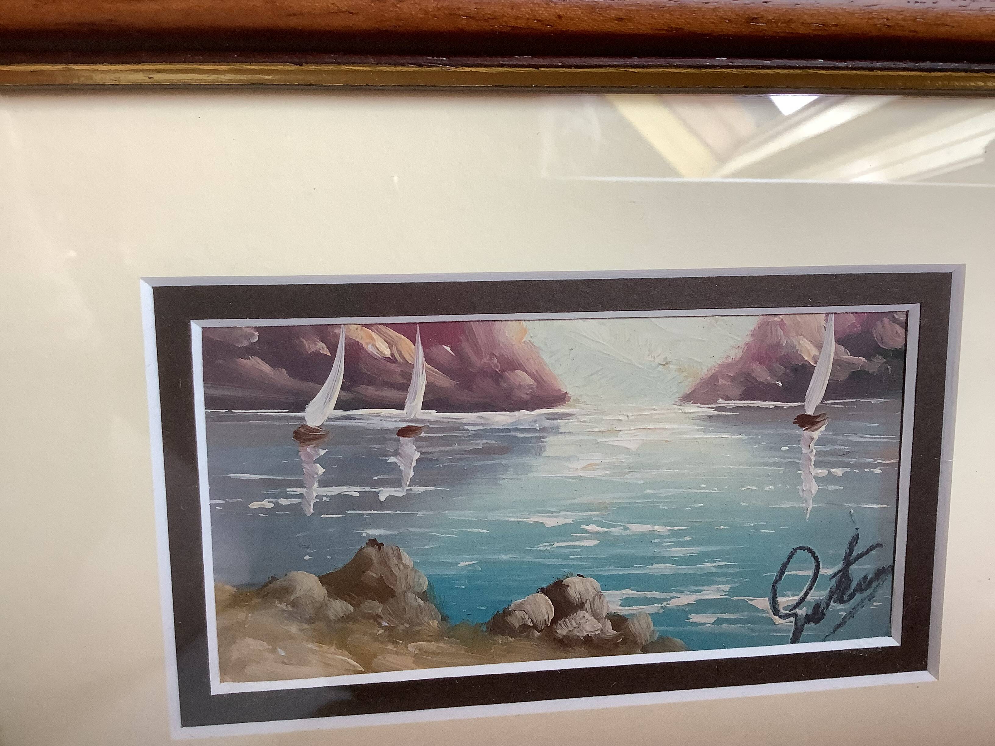 Small Marine painting, oil on panel, signed