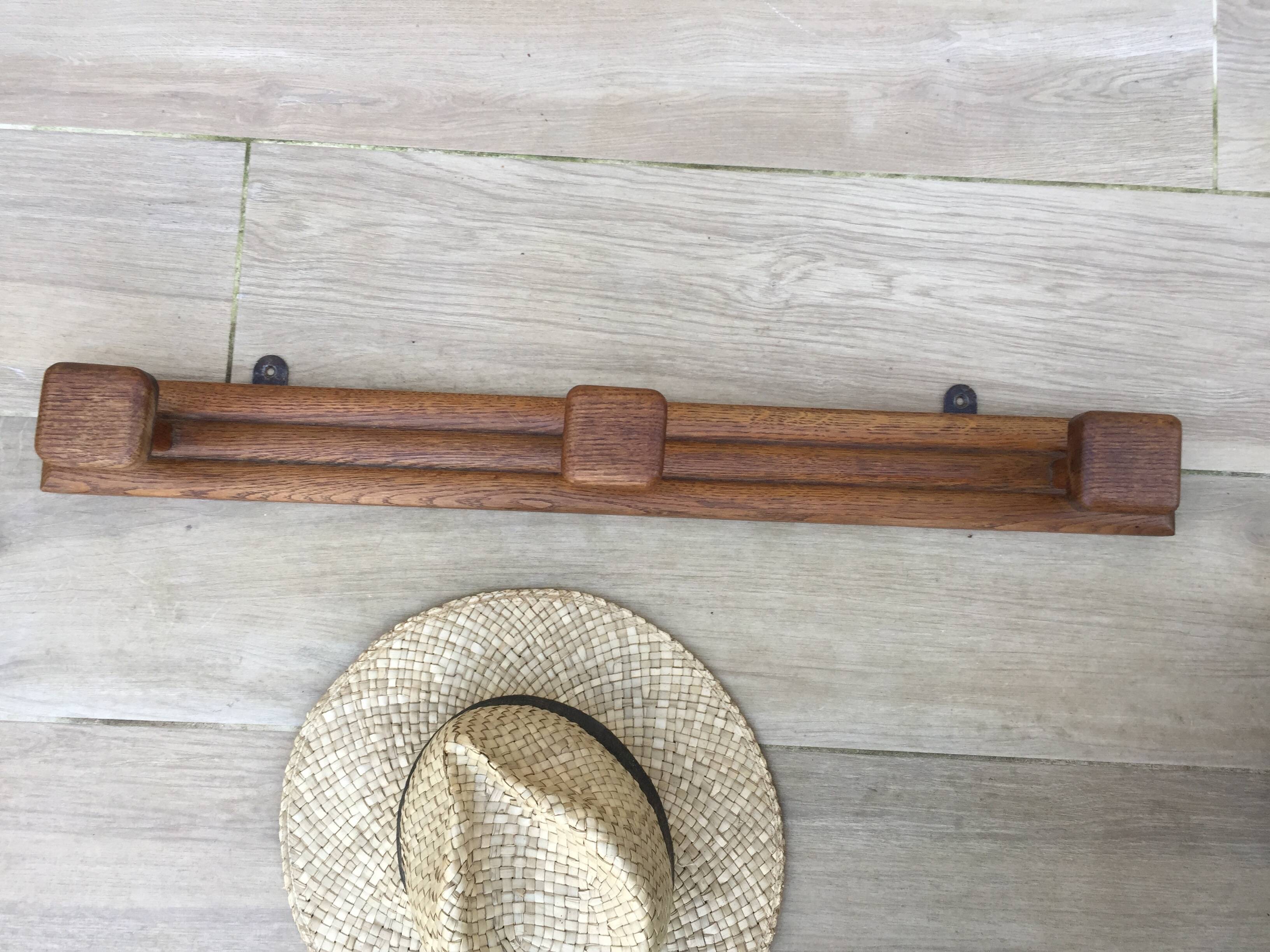 VINTAGE Geometric Solid Oak COAT RACK