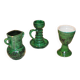 Set vintage en céramique émaillée verte, décor folk hongrois — lot de 3 pièces
