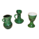 Set vintage en céramique émaillée verte, décor folk hongrois — lot de 3 pièces