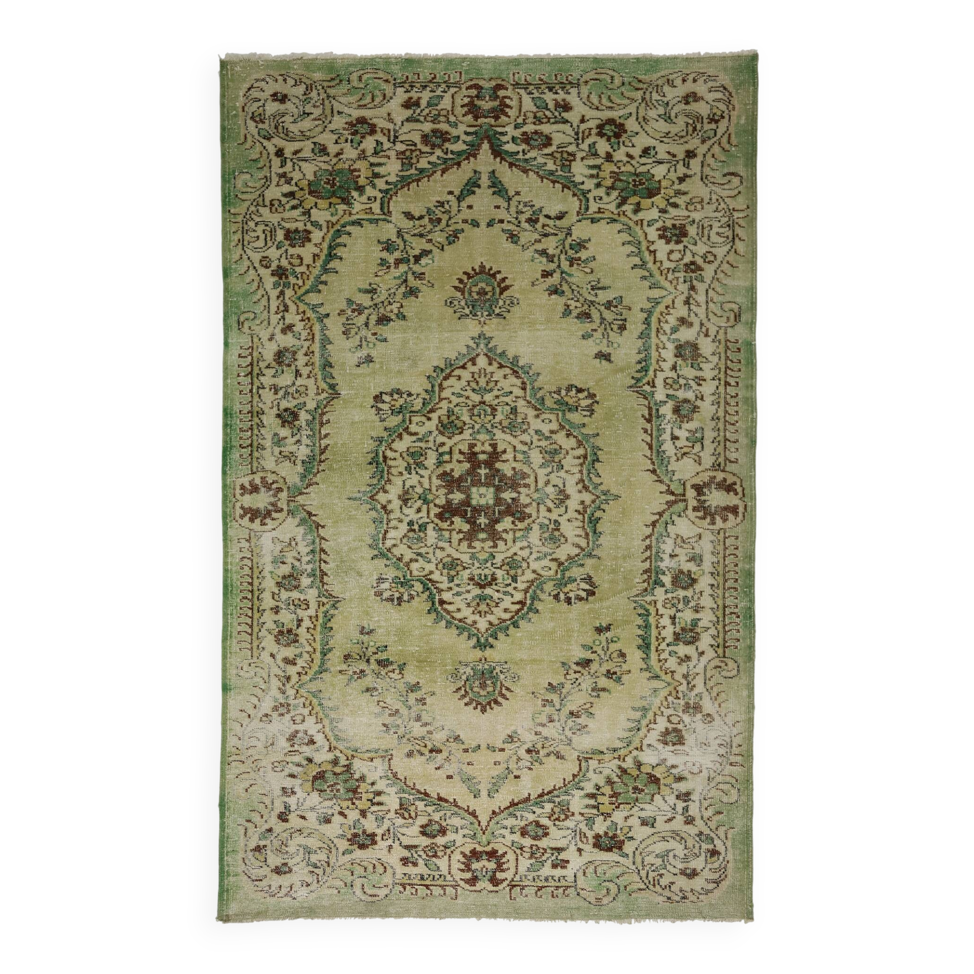 Tapis Oushak Ancien – Vert Sauge & Motifs Floraux, 179 x 281 cm