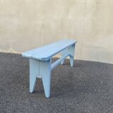 Blue painted wooden bench