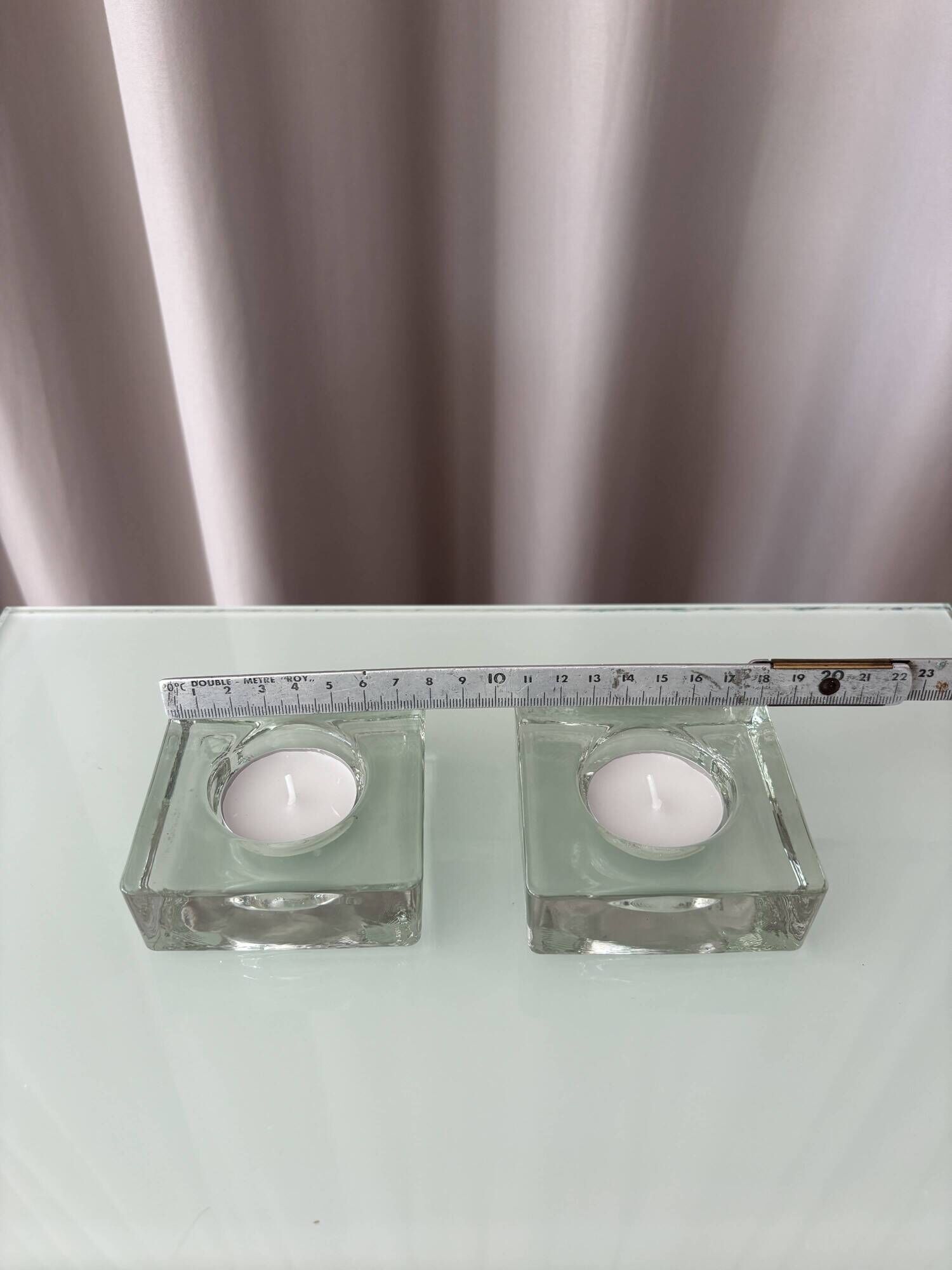 Set of 2 Heavy Glass Tea Light Holders – Minimalist Square Candle Holders