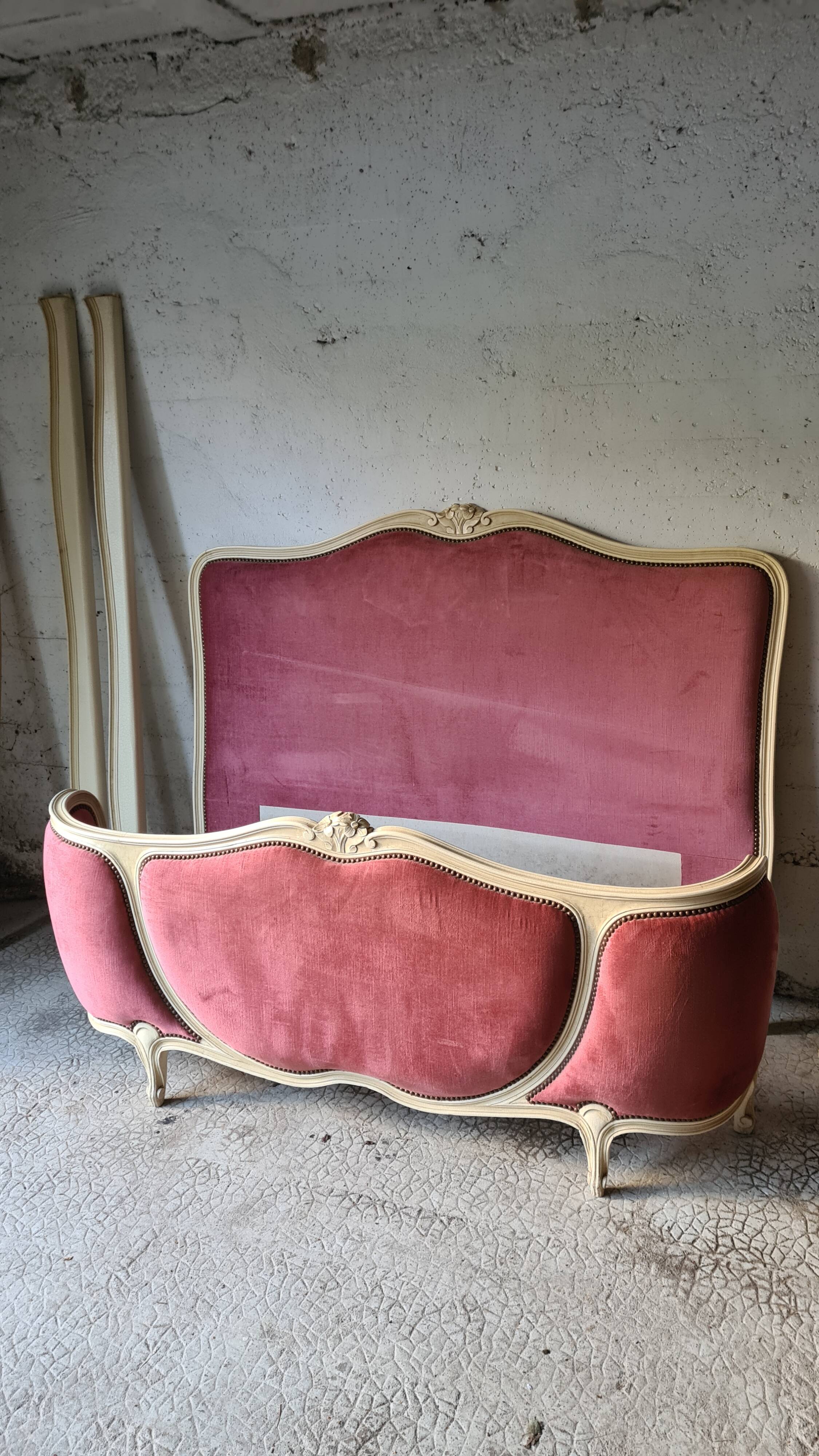 Lit Enfant Louis XV Demi-Corbeille Bois Massif Cire Marron Vintage