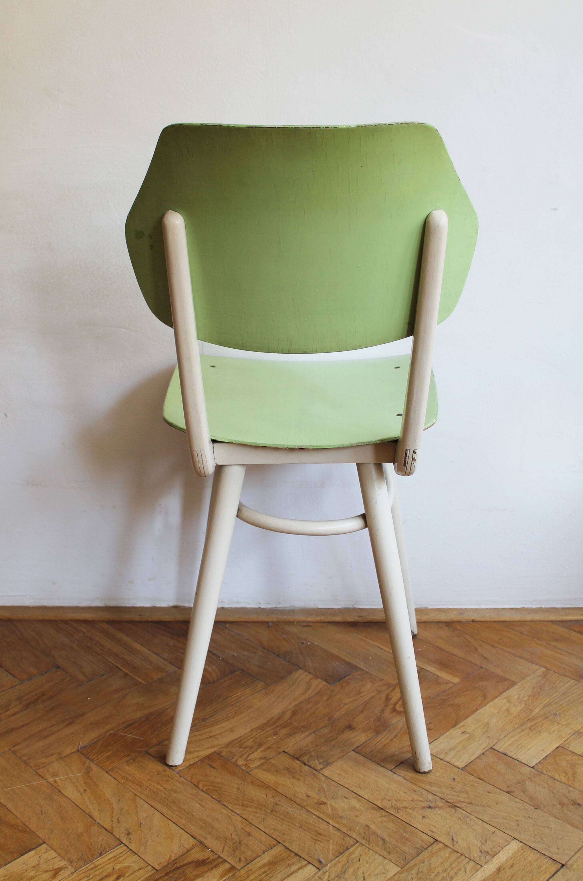 Set of 6 vintage TON chairs in painted wood, Czechoslovakia, 1964
