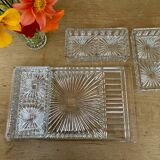 Tray and 3 vintage ramekins in worked glass