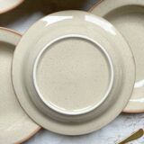 6 Deep plates in speckled beige stoneware, Tulowice style, Poland 1970