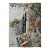 Watercolor painting "Monastery" Italy early XX ° by W. Scotty