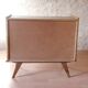 Vintage slanted commode with tapered legs from the 1960s in golden oak.