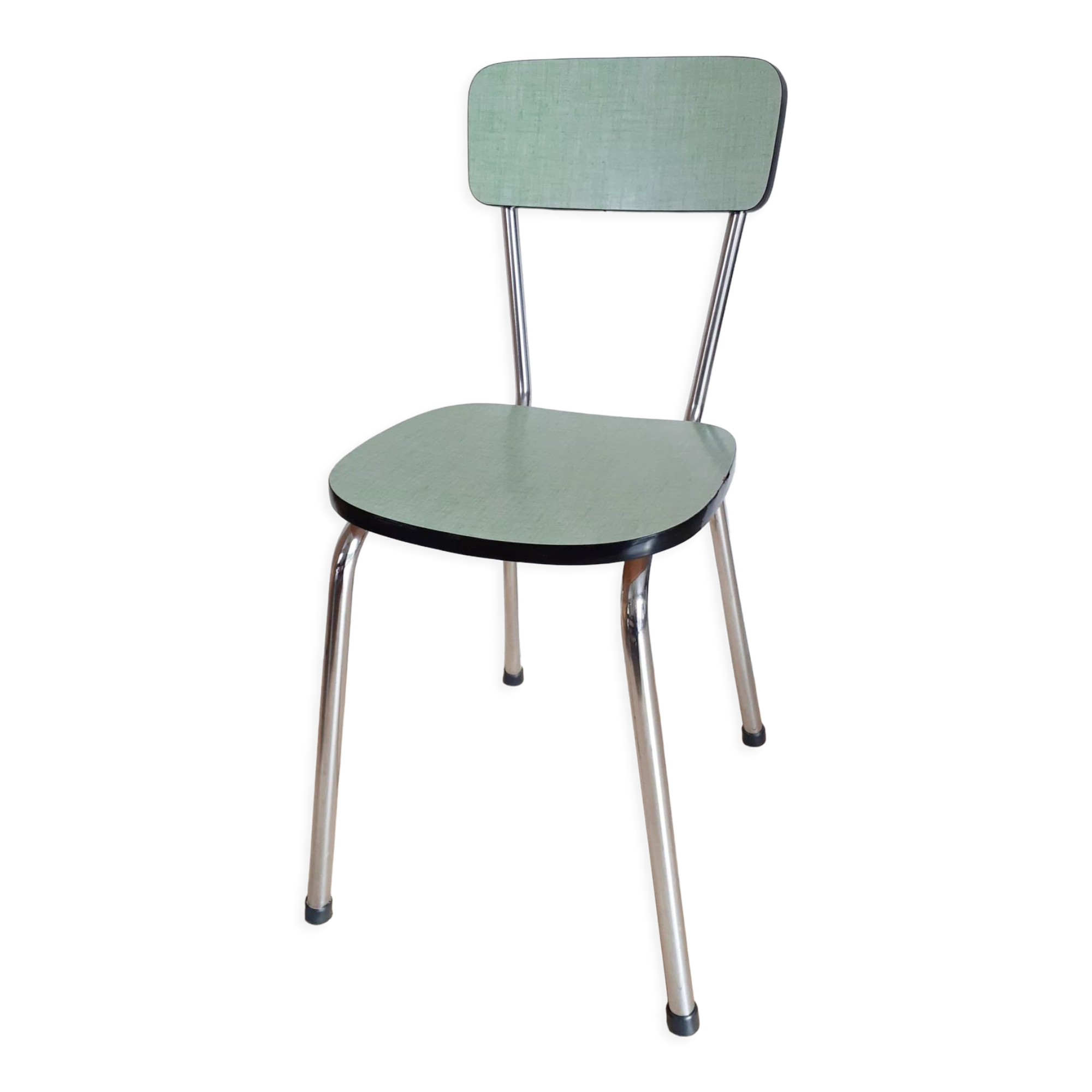 Vintage kitchen chair in green formica and stainless steel, 50s, antique French