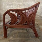 Pencil reed rattan bamboo coastal palm leaf bench sofa, Vivai del Sud 1970s